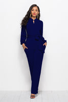 Elegant Lantern Sleeve Waist Bow Wide Leg Jumpsuits