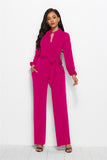 Elegant Lantern Sleeve Waist Bow Wide Leg Jumpsuits