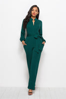 Elegant Lantern Sleeve Waist Bow Wide Leg Jumpsuits