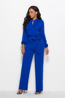 Elegant Lantern Sleeve Waist Bow Wide Leg Jumpsuits