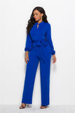 Elegant Lantern Sleeve Waist Bow Wide Leg Jumpsuits