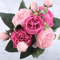 Silk Peony Artificial Flowers Bouquet 5 Big Head and 4 buds