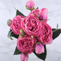 Silk Peony Artificial Flowers Bouquet 5 Big Head and 4 buds