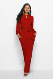 Elegant Lantern Sleeve Waist Bow Wide Leg Jumpsuits