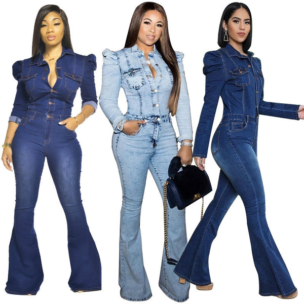 Long Sleeve Jean Jumpsuit