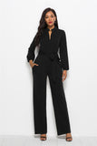 Elegant Lantern Sleeve Waist Bow Wide Leg Jumpsuits